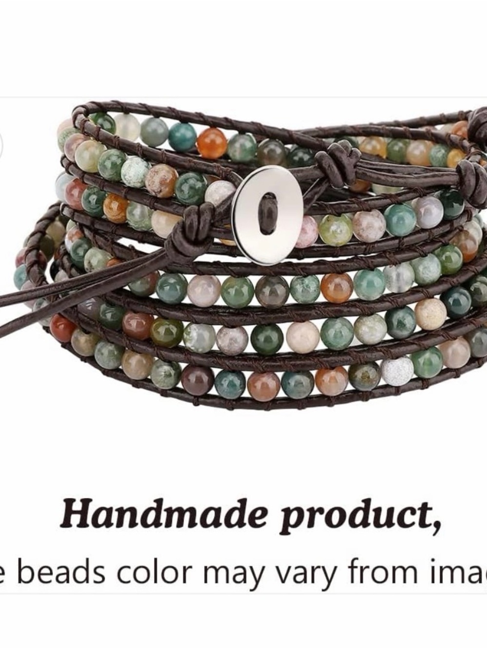 Multicolor Beaded Wrap Bracelet - Handmade Leather Wrap
